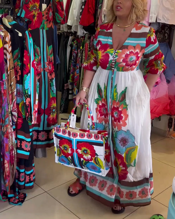 Diepe V losse casual bloemenjurk