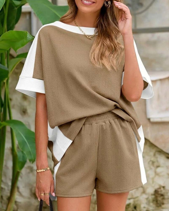 Set Kleurblok Korte Mouw Shorts Casual
