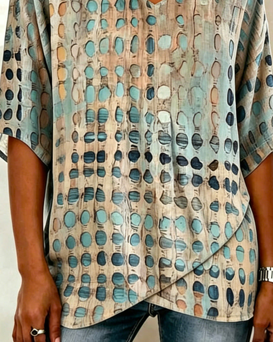 Blouse V-Hals Abstract Stip Afdruk Ontspannen