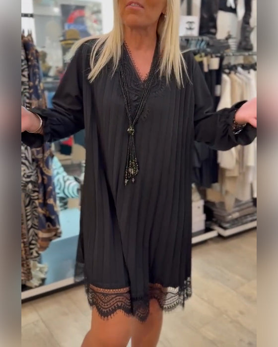 Jurk Kantafwerking Geplooid Wijd