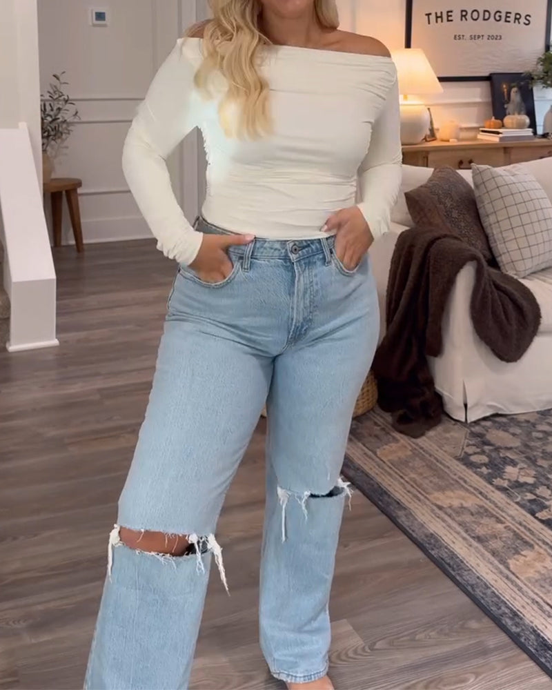 Top Een Schouder Slim Fit En Veelzijdig