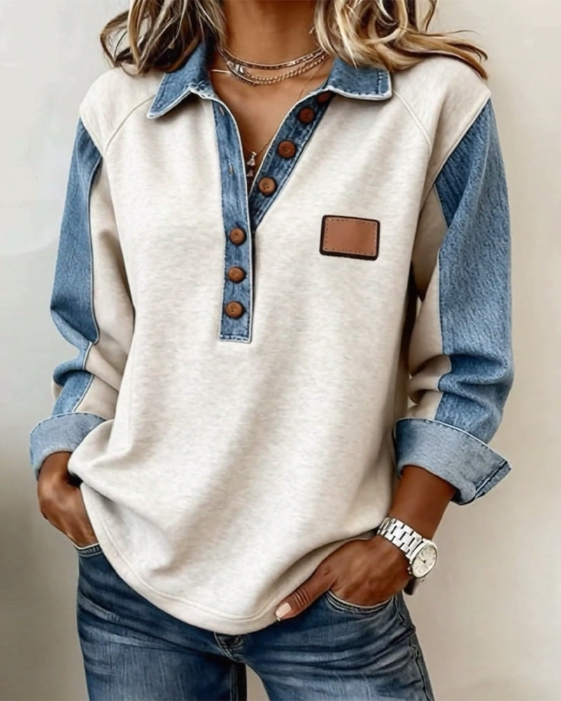 Sweatshirt stijlvolle denim patchwork lange mouwen