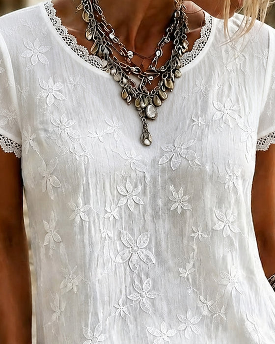 T-Shirt V-Hals Effen Kleur