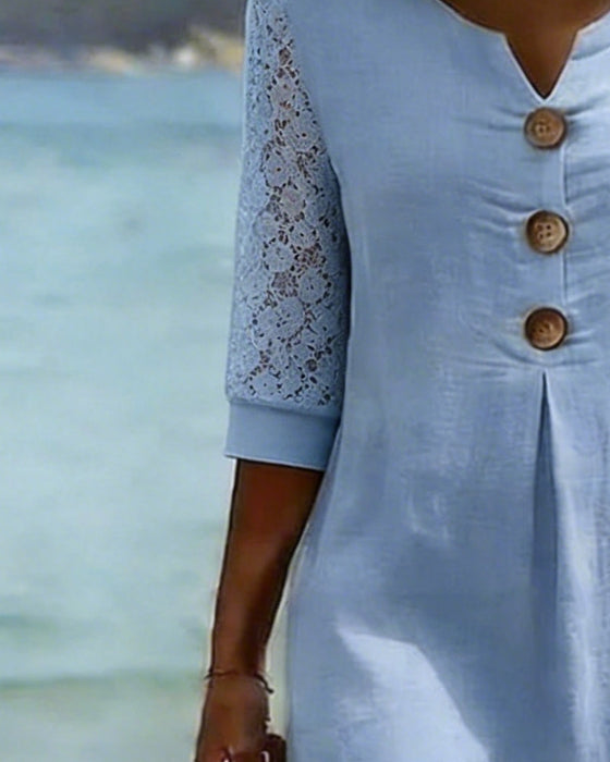 Jurk Met Korte Mouwen En Kantpanelen