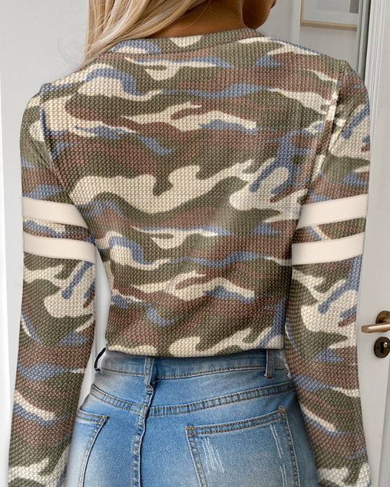 Top Half Rits Camouflage Lange Mouwen