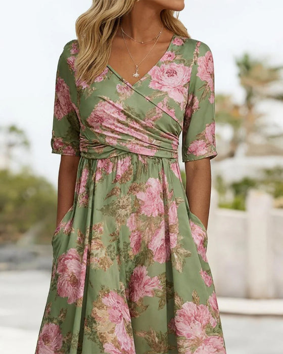 Jurk Bloemenprint Kruisband Wrap Lang