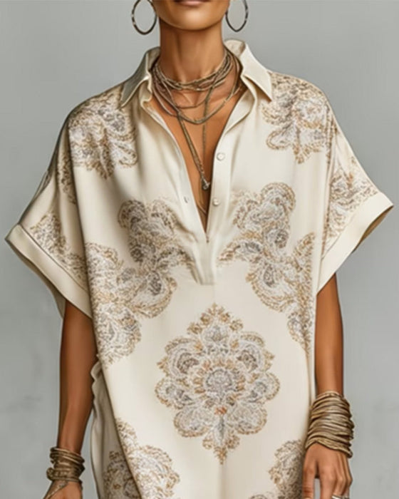 Jurk Knoopsluiting Geprint Shirt