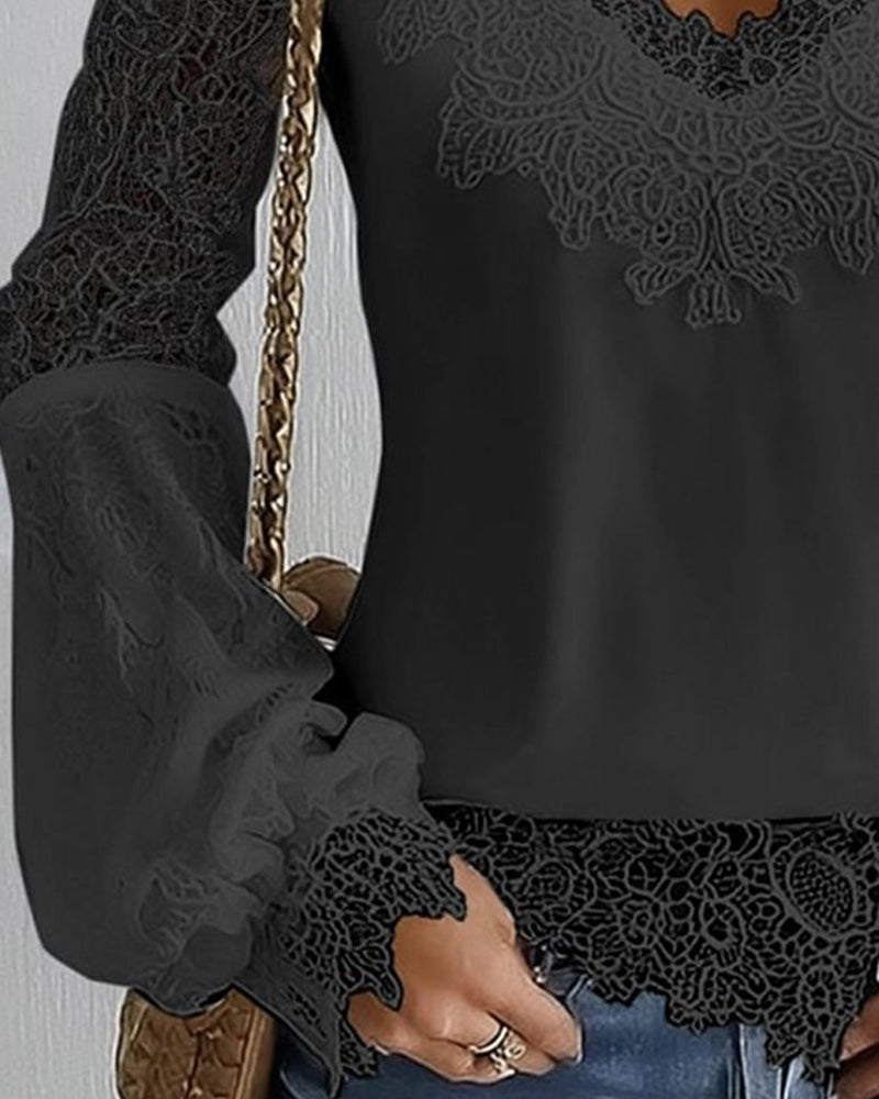 Top Patchwork Langmouw V-Hals