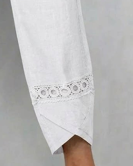 Broek Effen Opengewerkt Casual