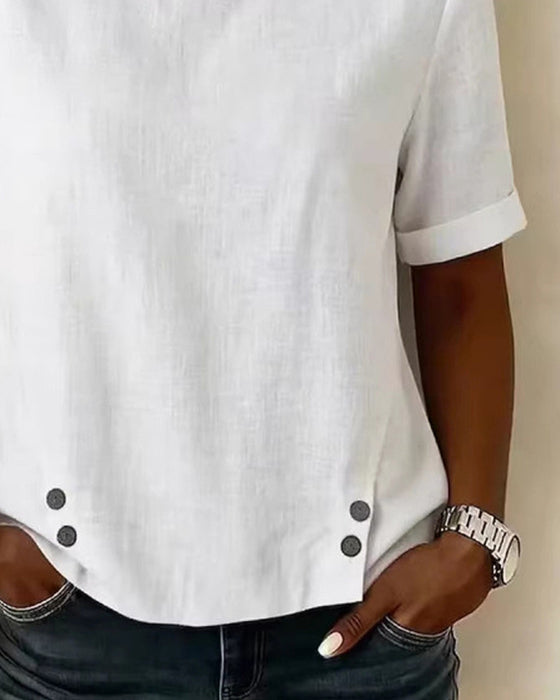 Blouse Korte Mouw Onregelmatig Design Halslijn