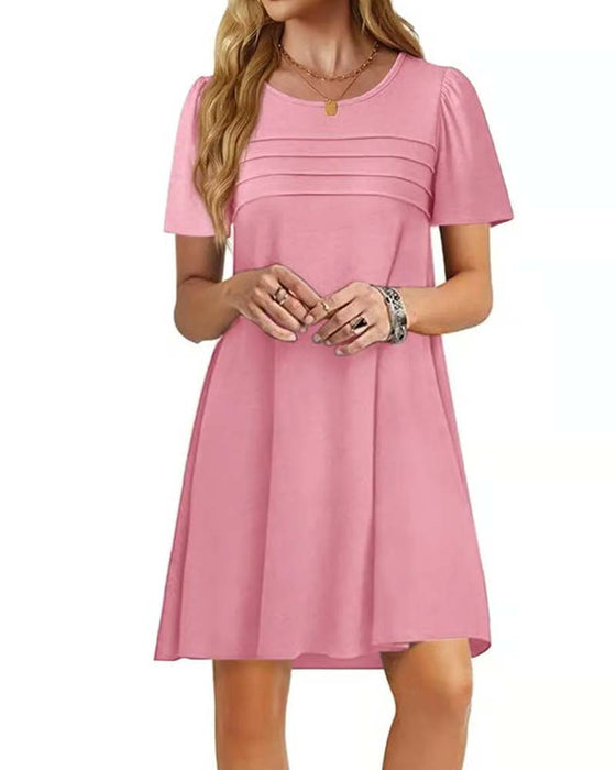 Jurk Ruffle Korte Mouw Ronde Hals