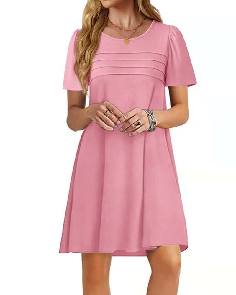 Jurk Ruffle Korte Mouw Ronde Hals