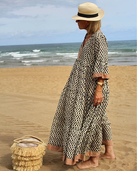 Jurk Met Ruitpatroon En Losvallende Pasvorm