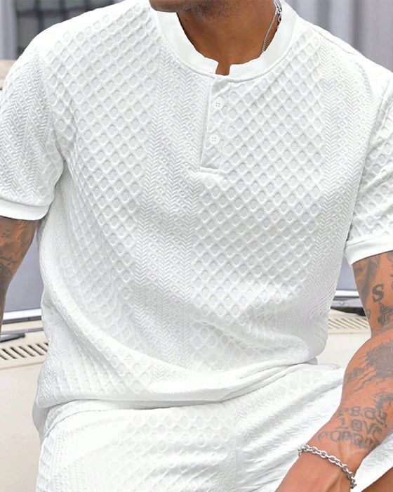 T-Shirt Heren Jacquard Staande Kraag