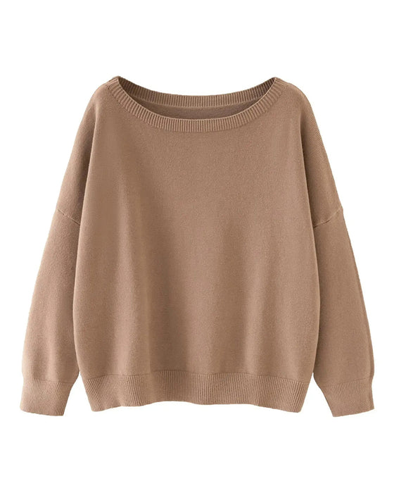 Pullover Ronde-Hals Drop-Schouder Effen Los