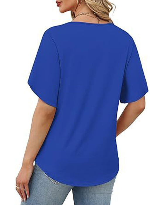 T-Shirt V-Hals Kleine Split Korte Mouw Effen