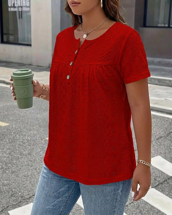 T-Shirt Opengewerkt Henry Kraag Korte Mouw