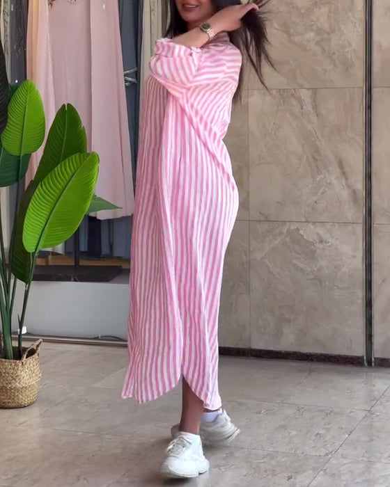 Jurk Losse Kraag Gestreept