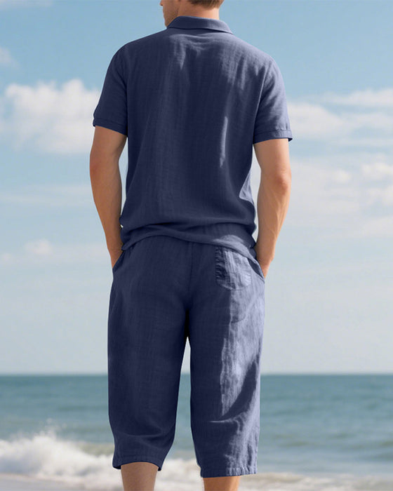 Casual Herenset Met Poloshirt En Cropped Broek