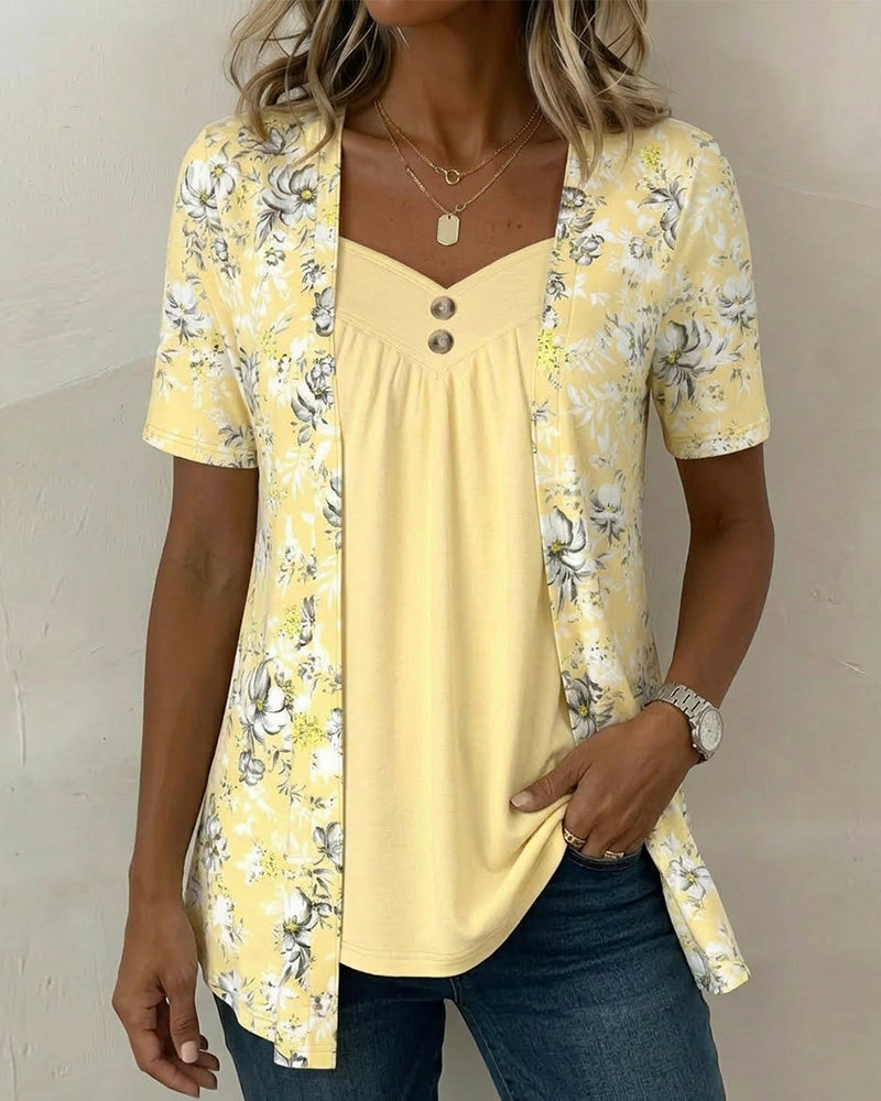 T-Shirt Bloemenprint Nep Tweedelig