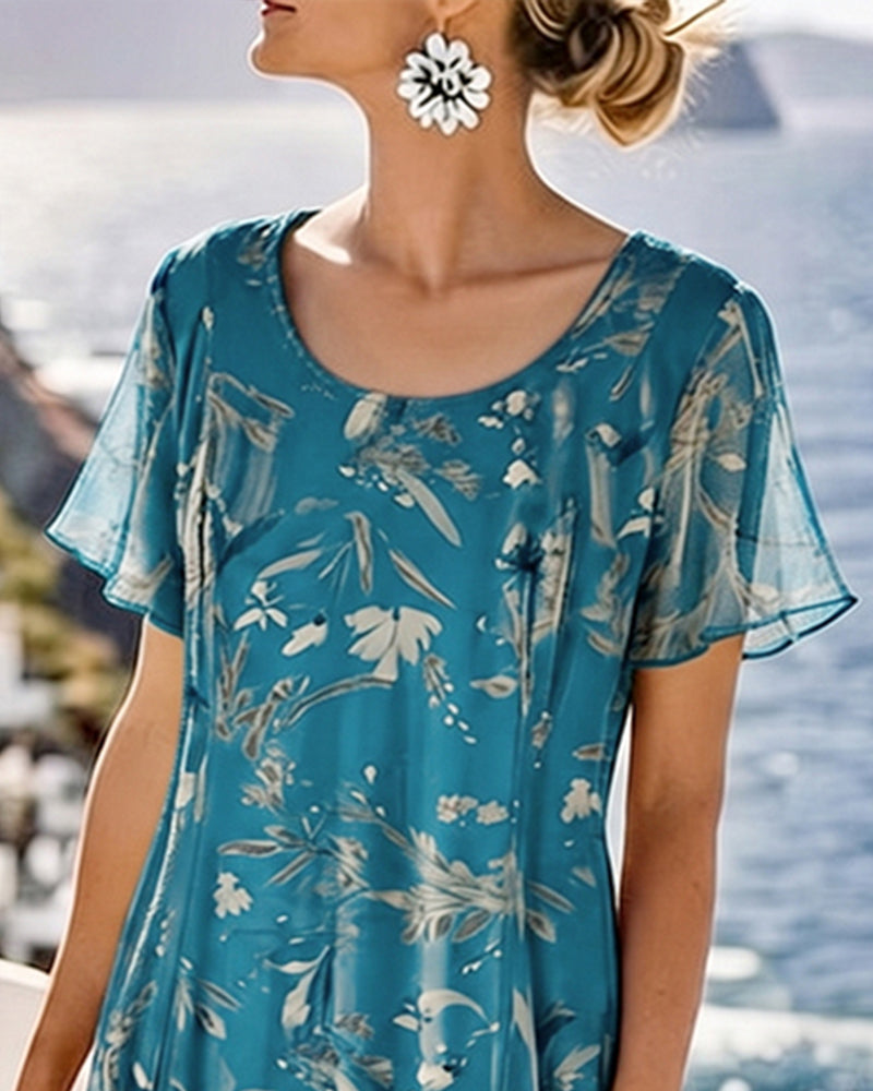 Jurk Bloemig Ronde Hals Maxi