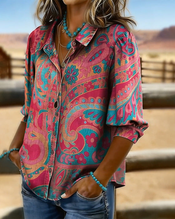 Overhemd Modieus Bedrukt Korte Mouw Los