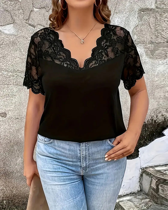 Blouse Korte Mouw Kanteninzet