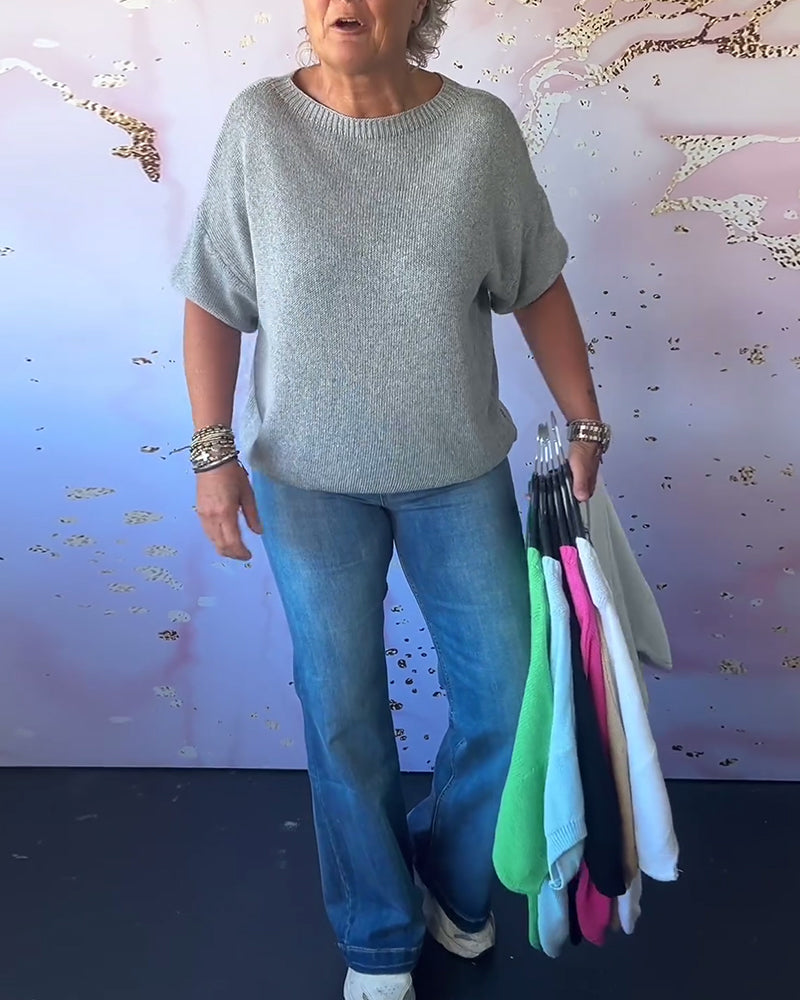 Casual losse pullover met effen kleur en ronde hals