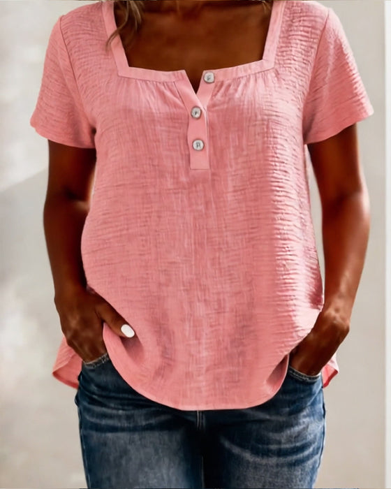 T-Shirt Texturé Carré Encolure Manche Courte