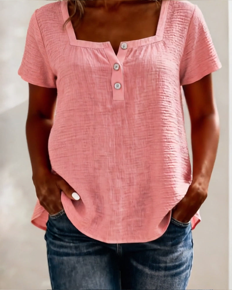 T-Shirt Texturé Carré Encolure Manche Courte