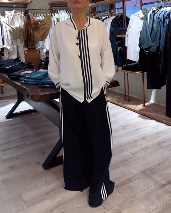 Gestreepte casual tweedelige set met capuchon
