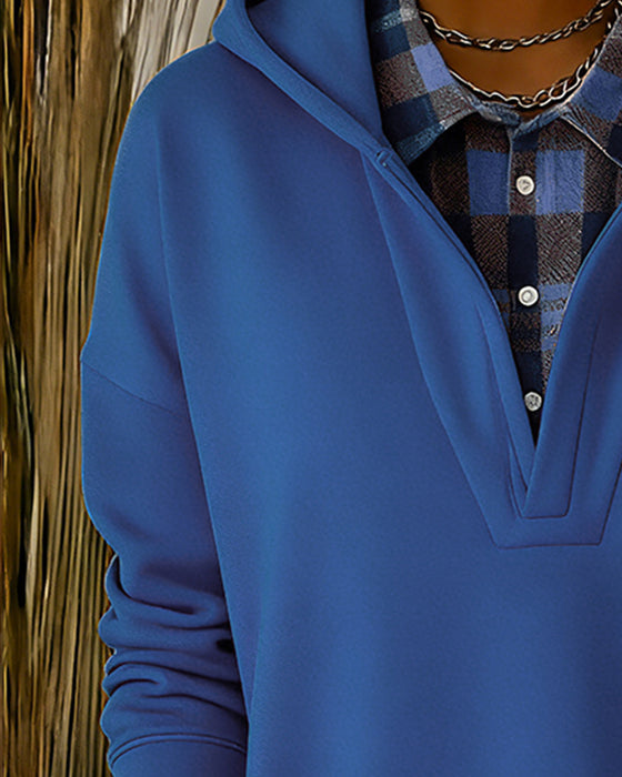 Hoodie Nep-Tweedelig Geruit Patchwork