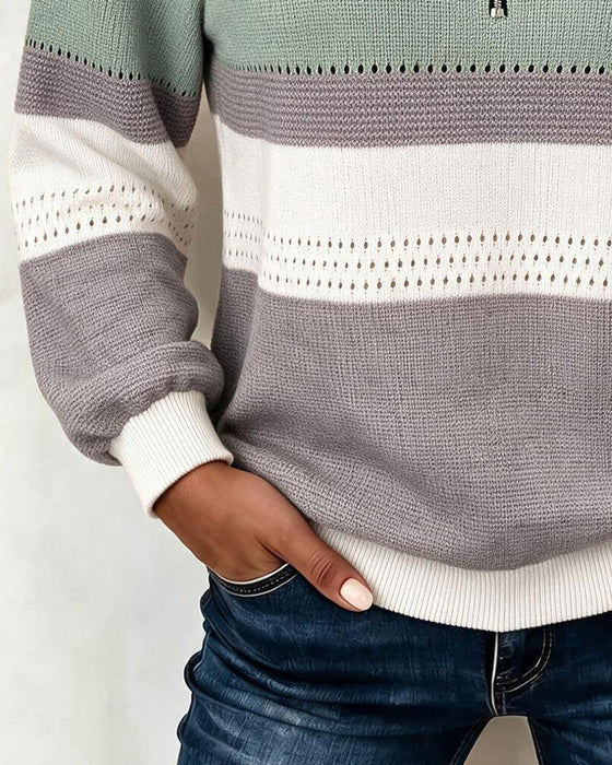 Sweatshirt Kleurblok Gestreept Rits