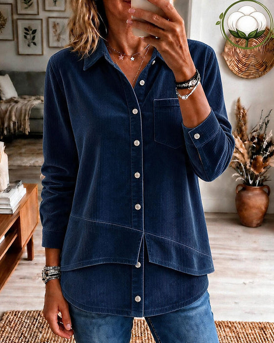 Blouse Ribfluweel Asymmetrische Zoom