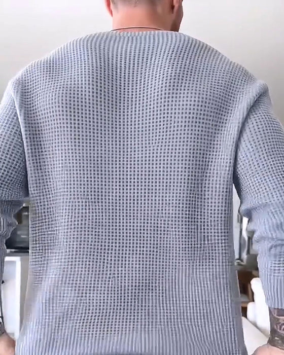 Pullover Heren Ronde Hals Wafel Lange Mouw