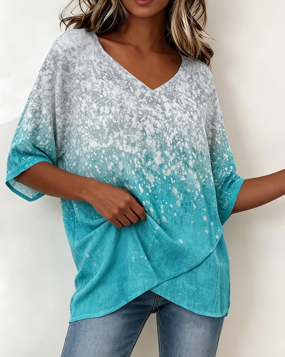 T-Shirt V-Hals Sneeuwvlok Gradient Zoom Onregelmatig