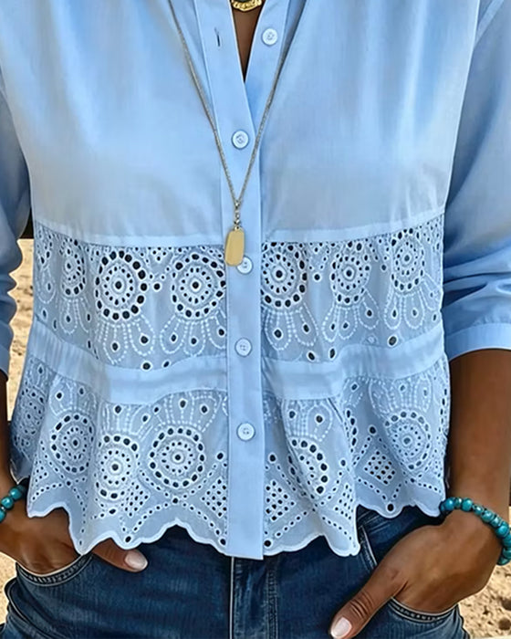 Blouse Uitsnede Patchwork Kraag