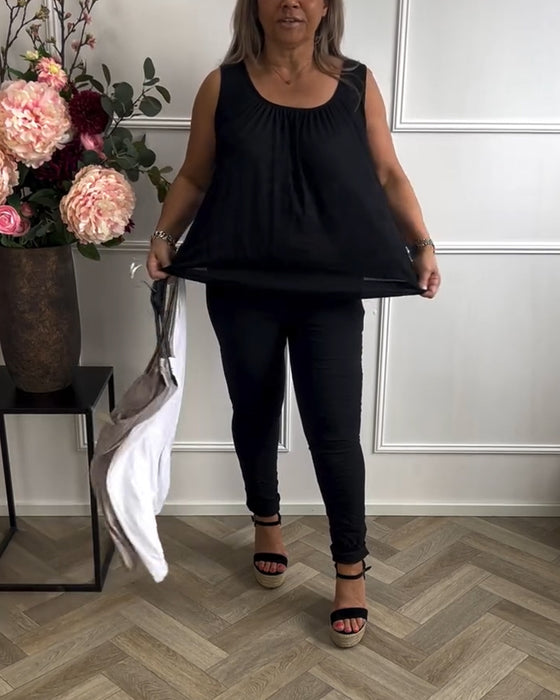 Tanktop Mouwloos Effen Geplooid