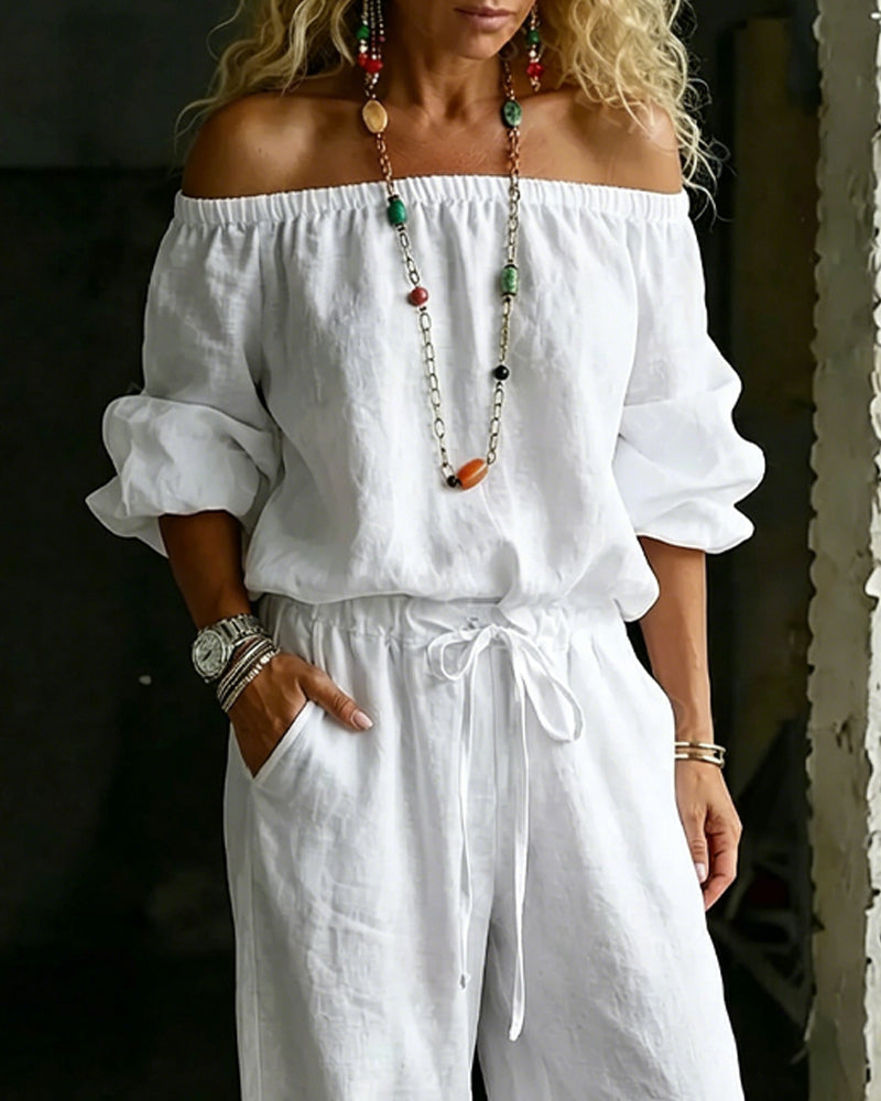 Jumpsuit Off-Shoulder Strik In De Taille Getailleerde Taille
