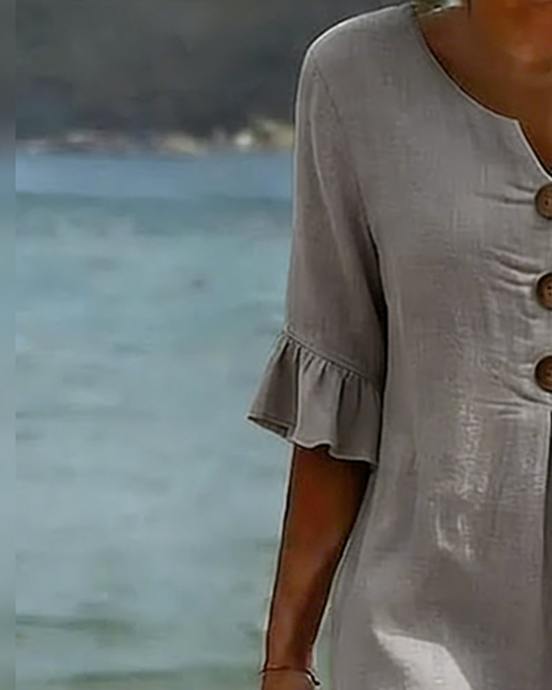 Jurk Knoop Frons Mouw 100% Katoen