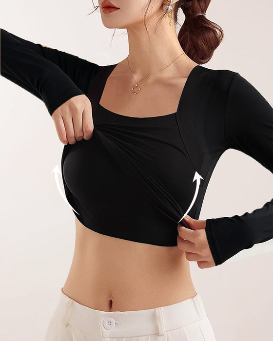🔥 U-Hals Shapewear Ingebouwde BH Lange Mouw Tank