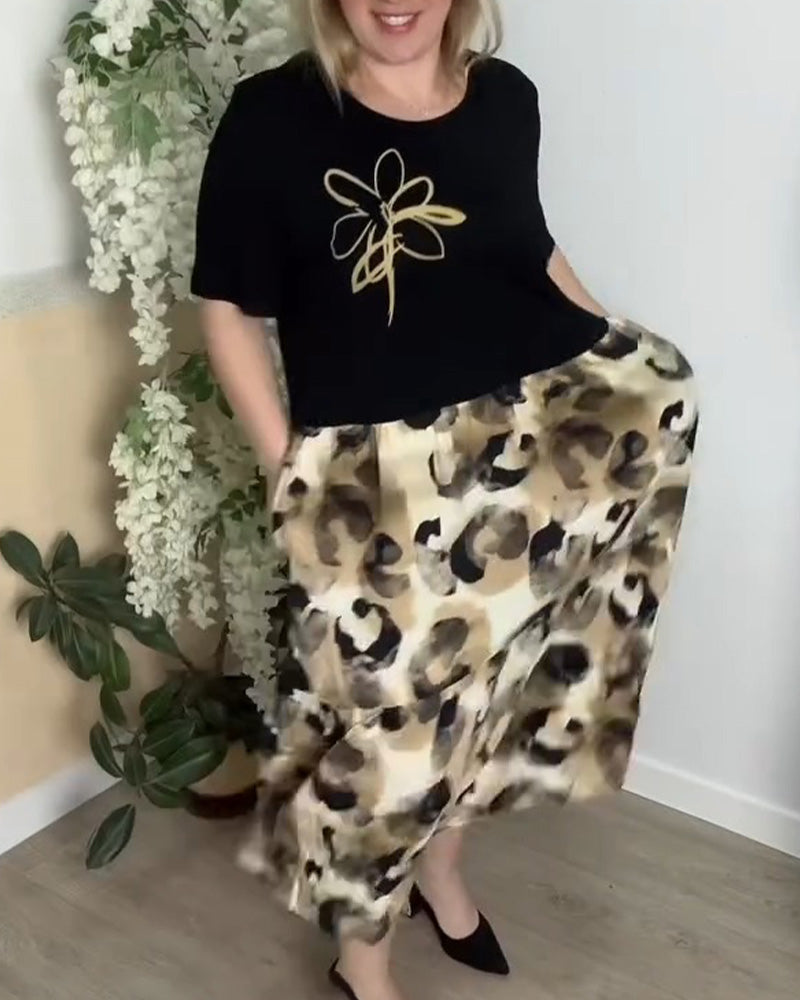 Jurk Inkt Luipaardprint Patchwork