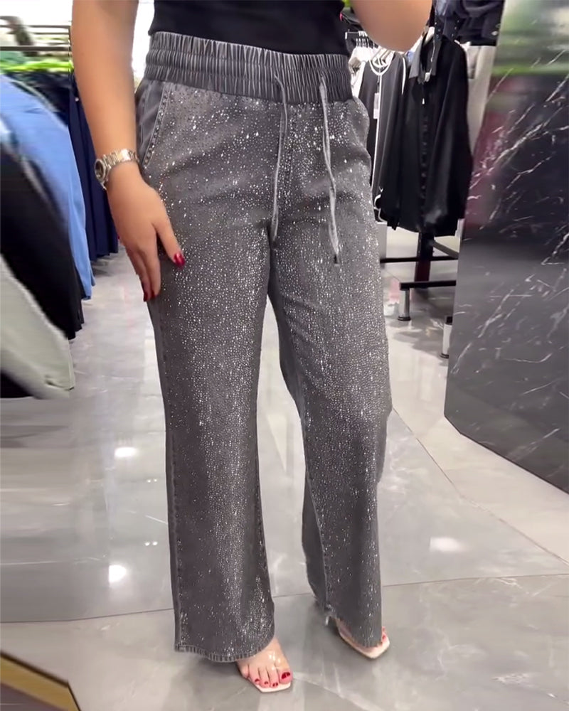 Casual broek in effen kleur met zakken en elastische tailleband