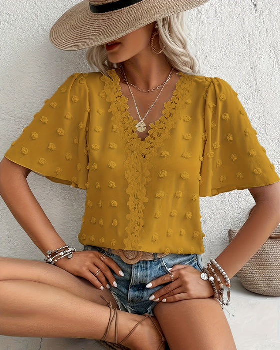 Blouse Samengevoegd Jacquard Ruche Mouw