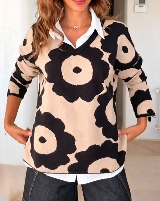 Pullover Bloemenprint V-Hals
