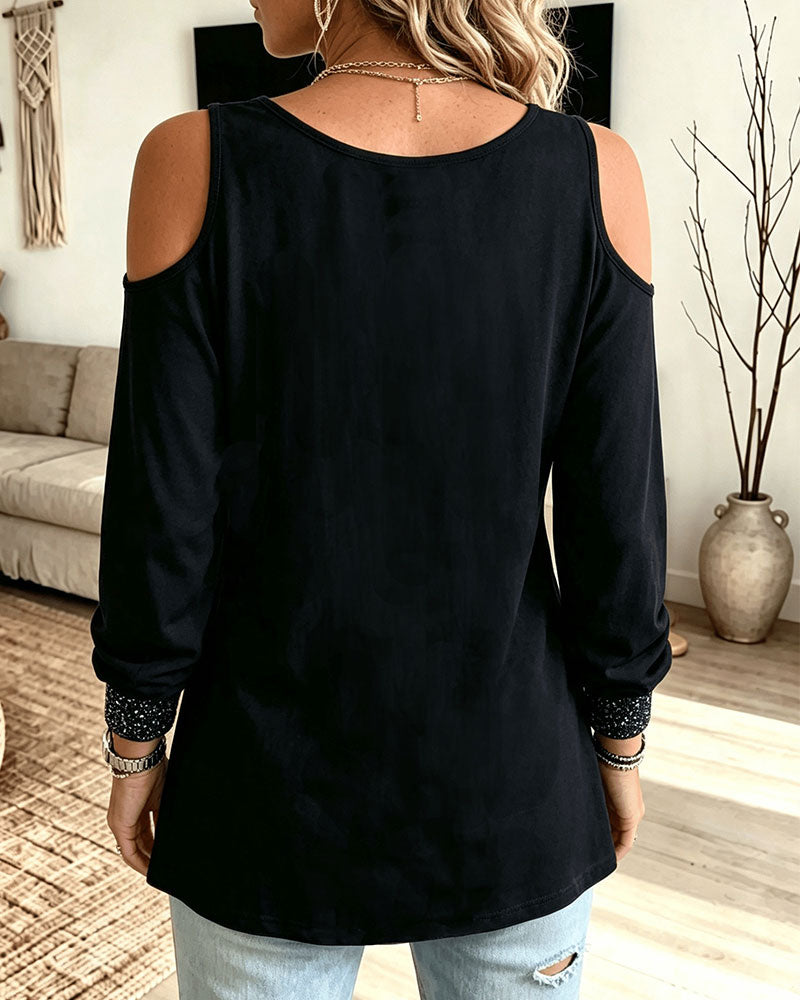 Top U-Hals Off-Shoulder Samengevoegd Lange Mouw