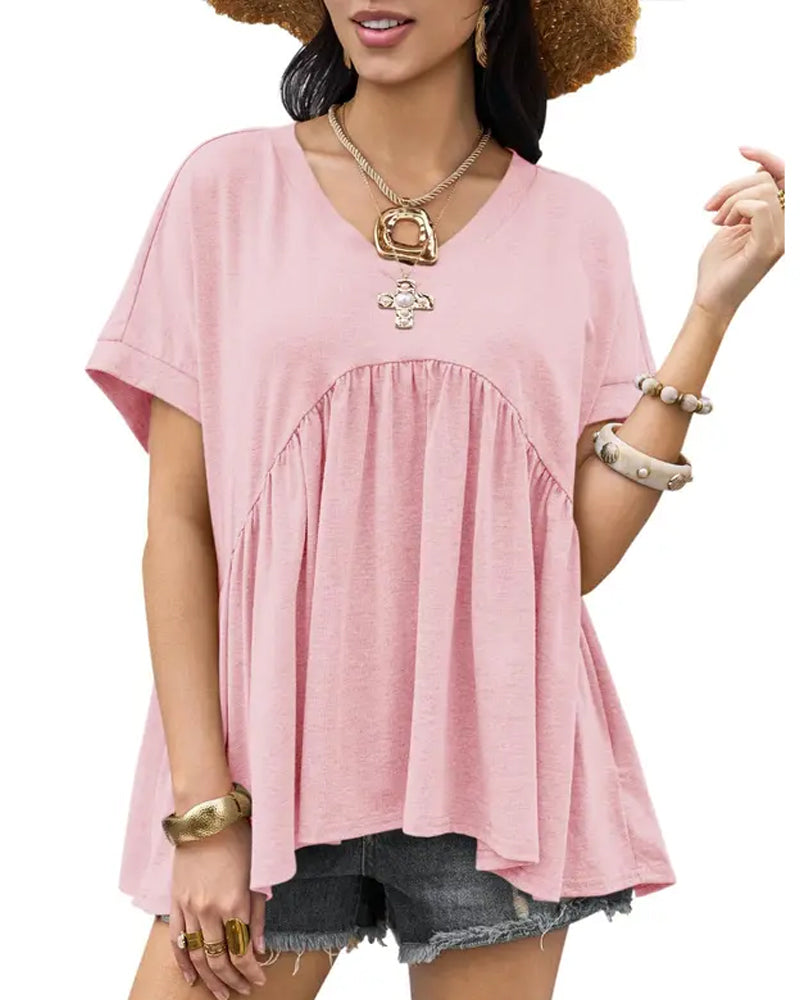 T-Shirt V-Hals Geploooid