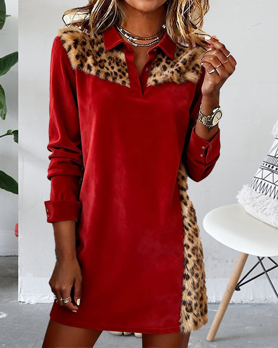 Vrouwen Casual Jurk Met Kersthema, Luipaardprint En Patchworkdetail