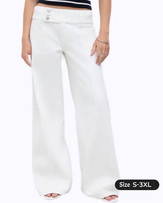 Broek Drie-Knoop Hoge Taille Wijd Been