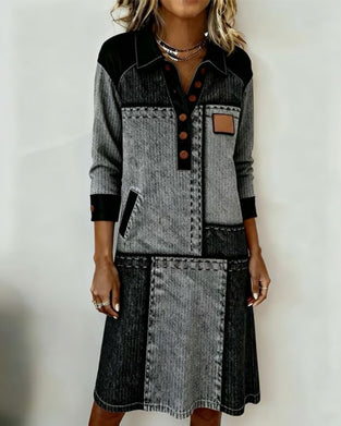 Jurk Knoop Rever V-hals Kleurvlak Modieus